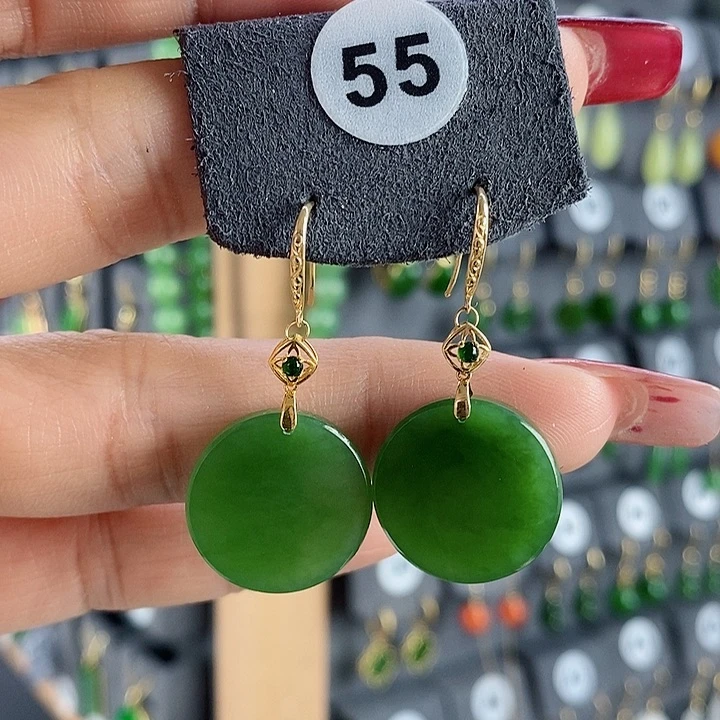 和田玉耳饰18K金镶嵌