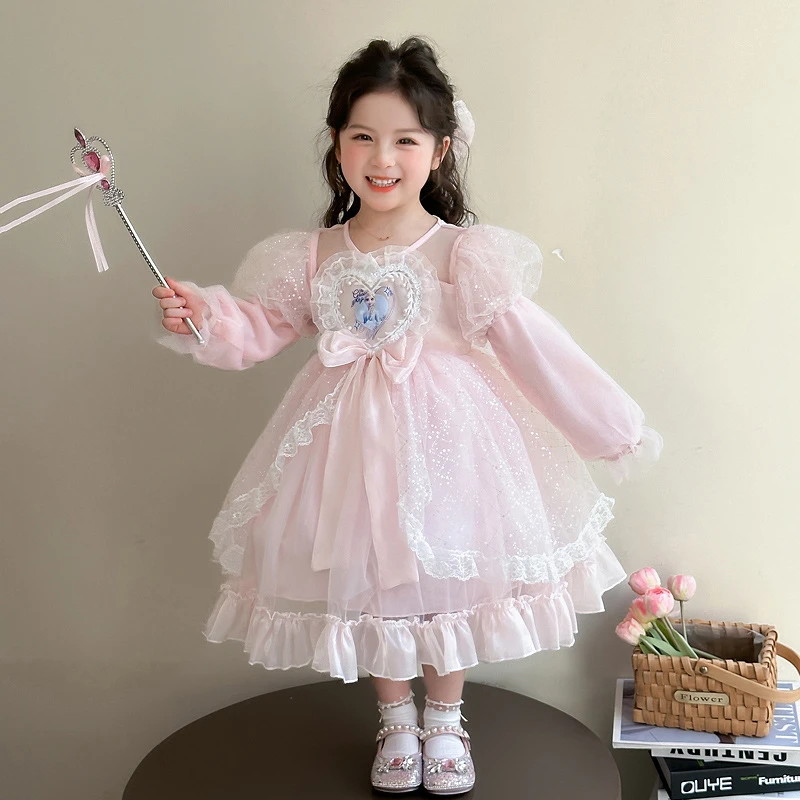 新款2025春款公主裙女小女孩连衣裙汉服宝宝小女孩礼服纱裙蕾丝