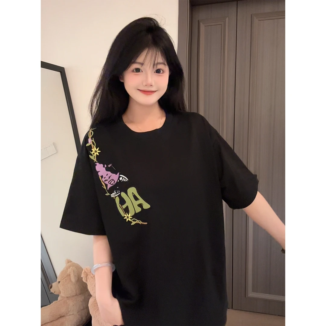 HandSeven夏季潮牌刺绣设计感男女同款圆领宽松短袖休闲T恤