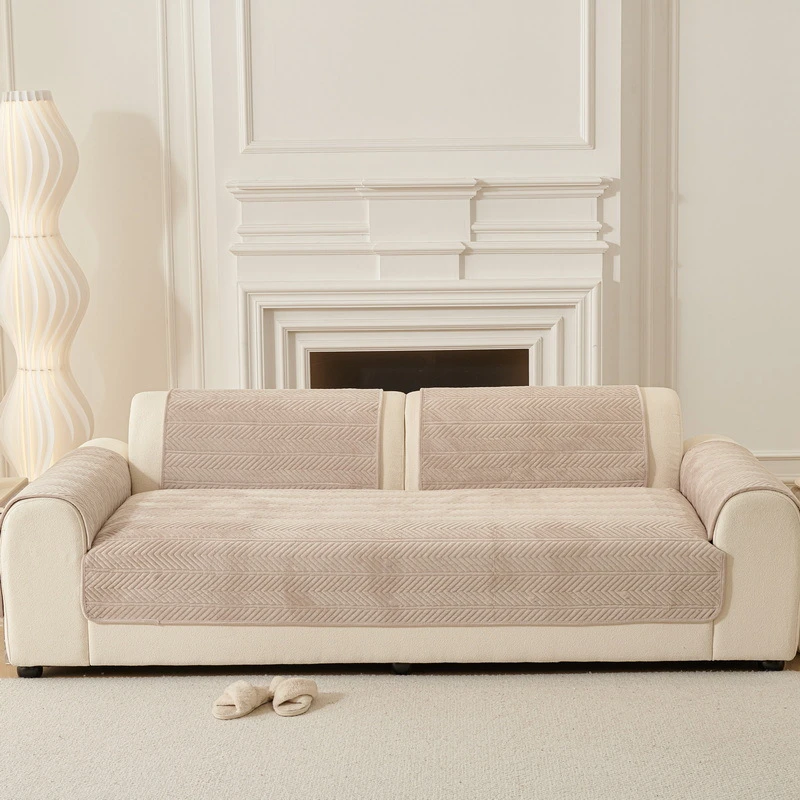 现代沙发垫冬季加厚毛绒坐垫子 新款沙发套罩全包纯色靠背盖布巾