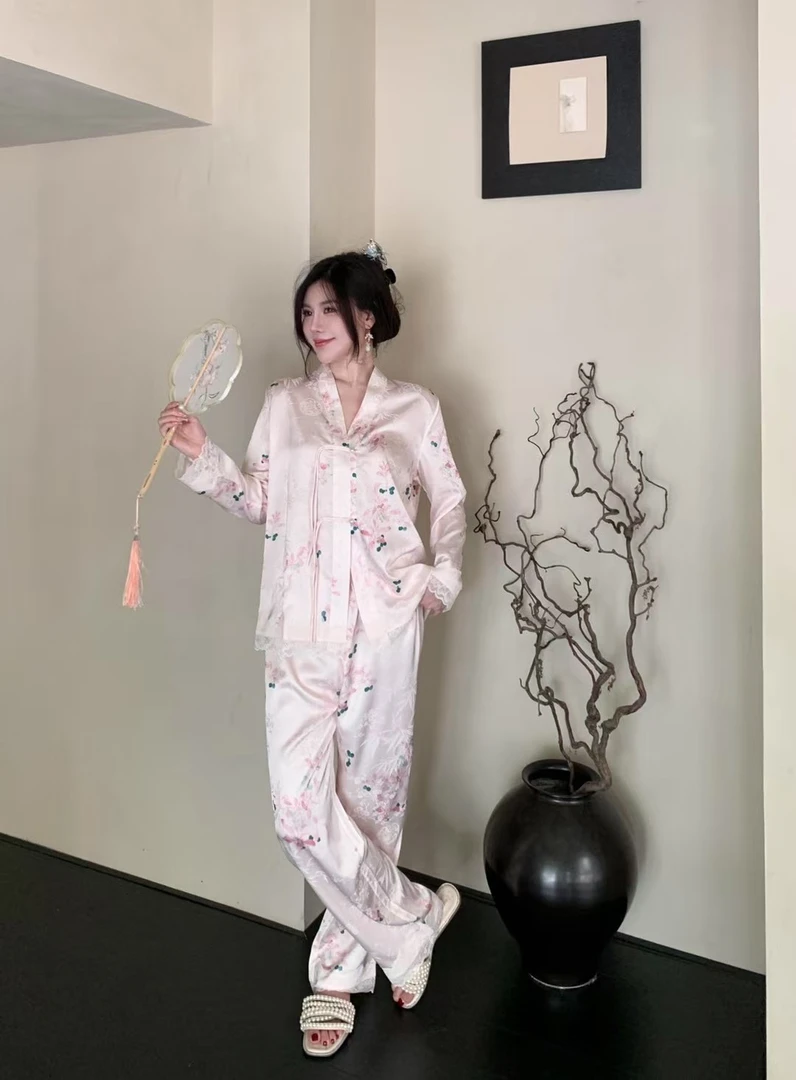 新中式睡衣高级感气质女人味花色真丝睡衣女2025新款家居服两件套