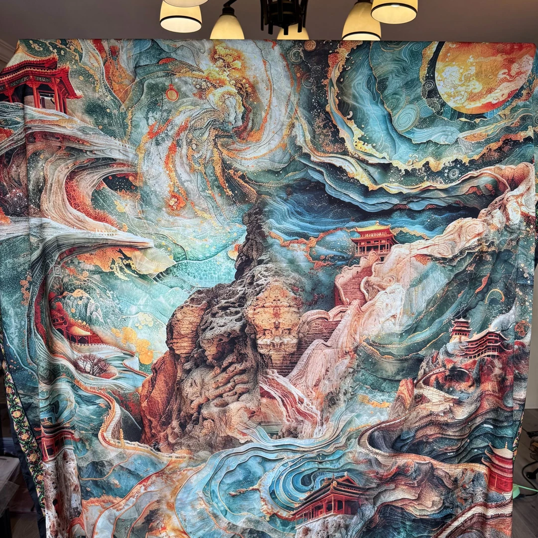 【A82-37 日奕星辉】140*140花萝提花双面丝巾古风礼物中式披肩