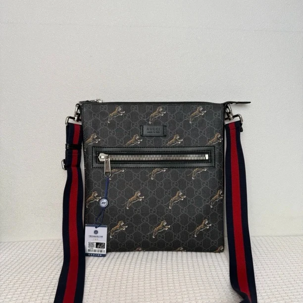 99新 GUCCI/古驰 5532/男士时尚经典老虎印花单肩包