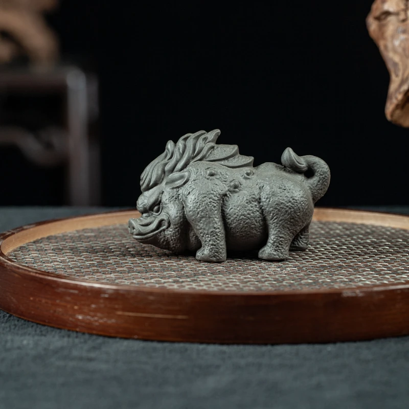 宜兴原矿紫砂茶道器具石黄猪刚鬣茶宠摆件