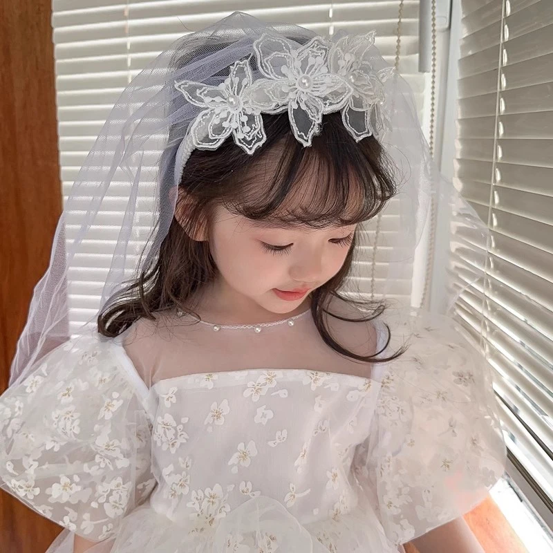 儿童超仙蝴蝶头纱女童公主甜美发饰宝宝花童头饰品小女孩花环发箍