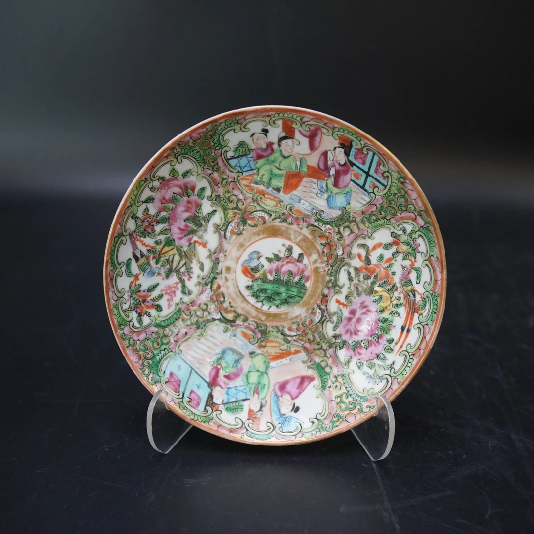 Lot.25120384清光绪广彩开窗人物花鸟纹赏盘 直径：约14.2cm