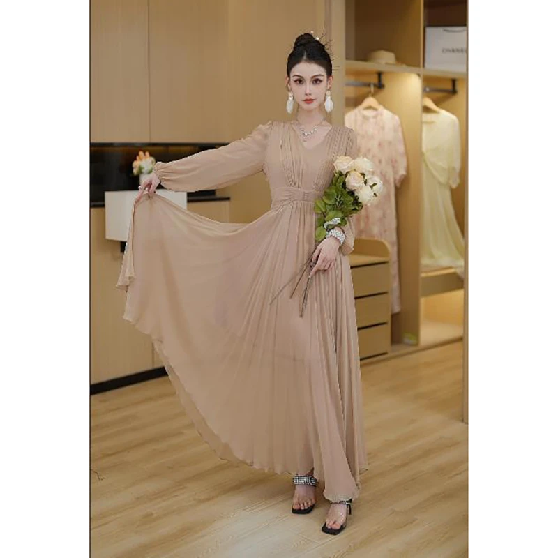 太妃岩茶  2025年新品优雅气质收腰显瘦时尚高腰设计连衣裙女