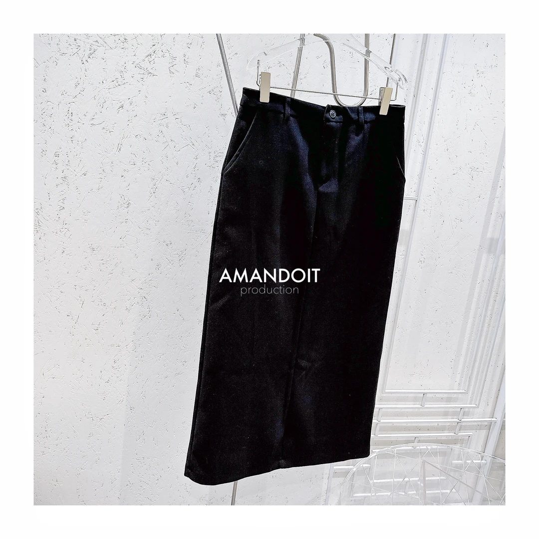 3807丨黑色显瘦显高后开叉长半裙