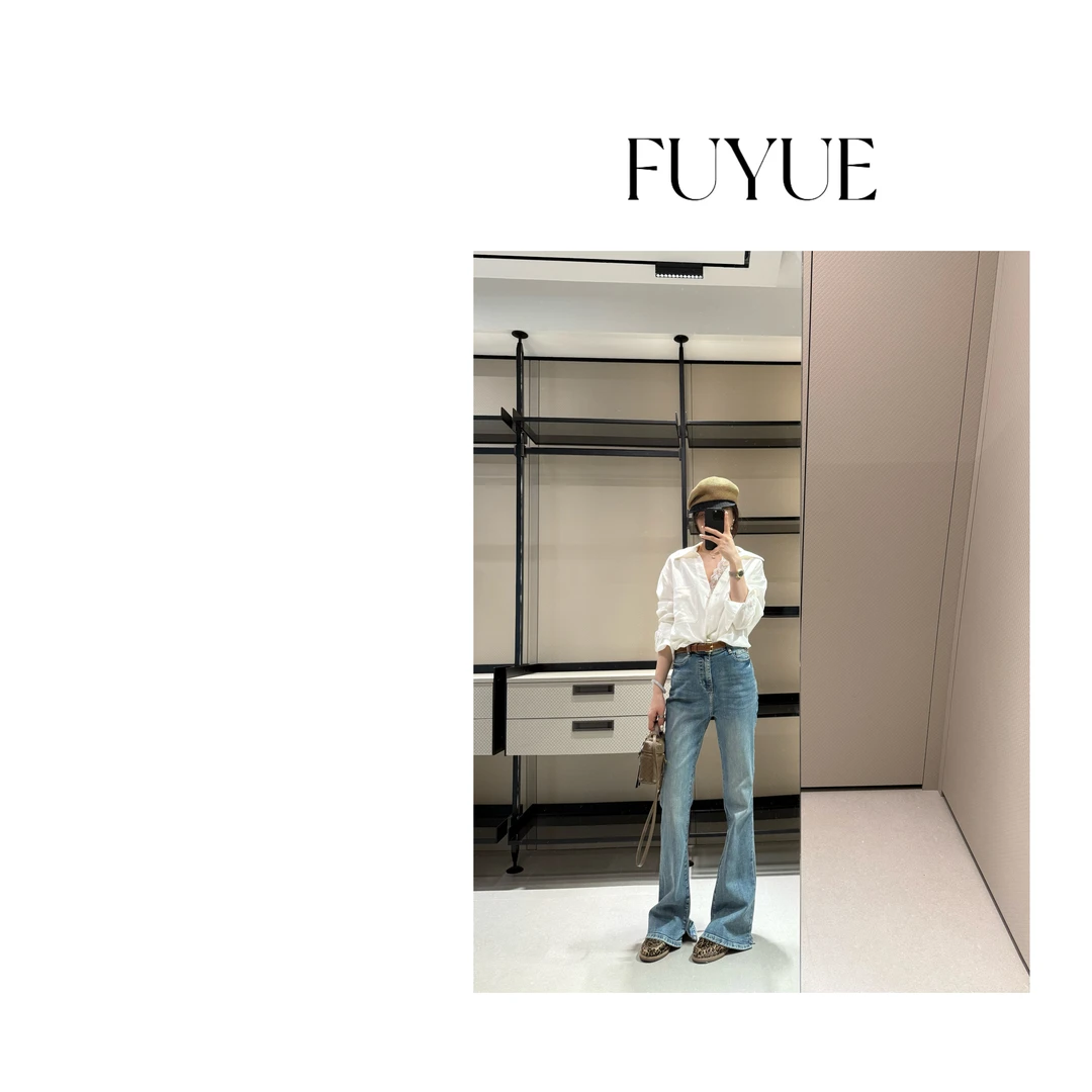 FUYUE赴约 品质复古洗水牛仔裤小开衩设计显瘦百搭