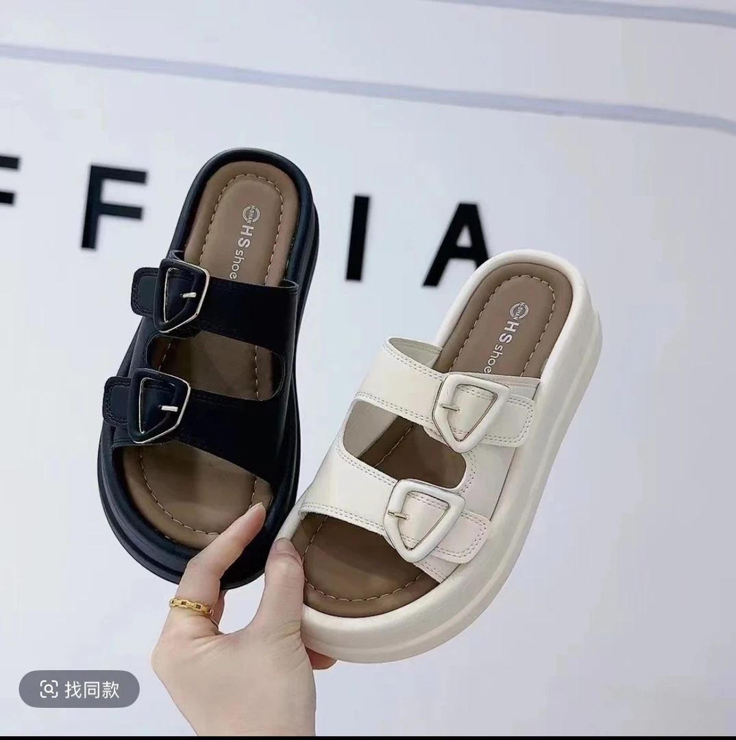 凉拖鞋胶粘鞋夏季凉鞋百搭露趾休闲沙滩鞋软底法式金属女鞋外穿