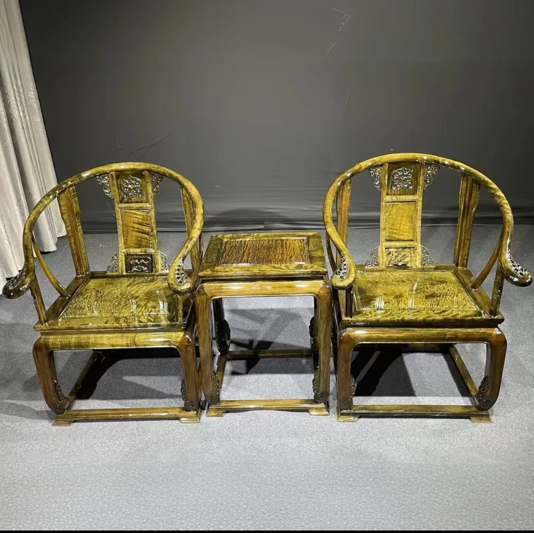 金丝楠木老料绿料皇宫椅三件套