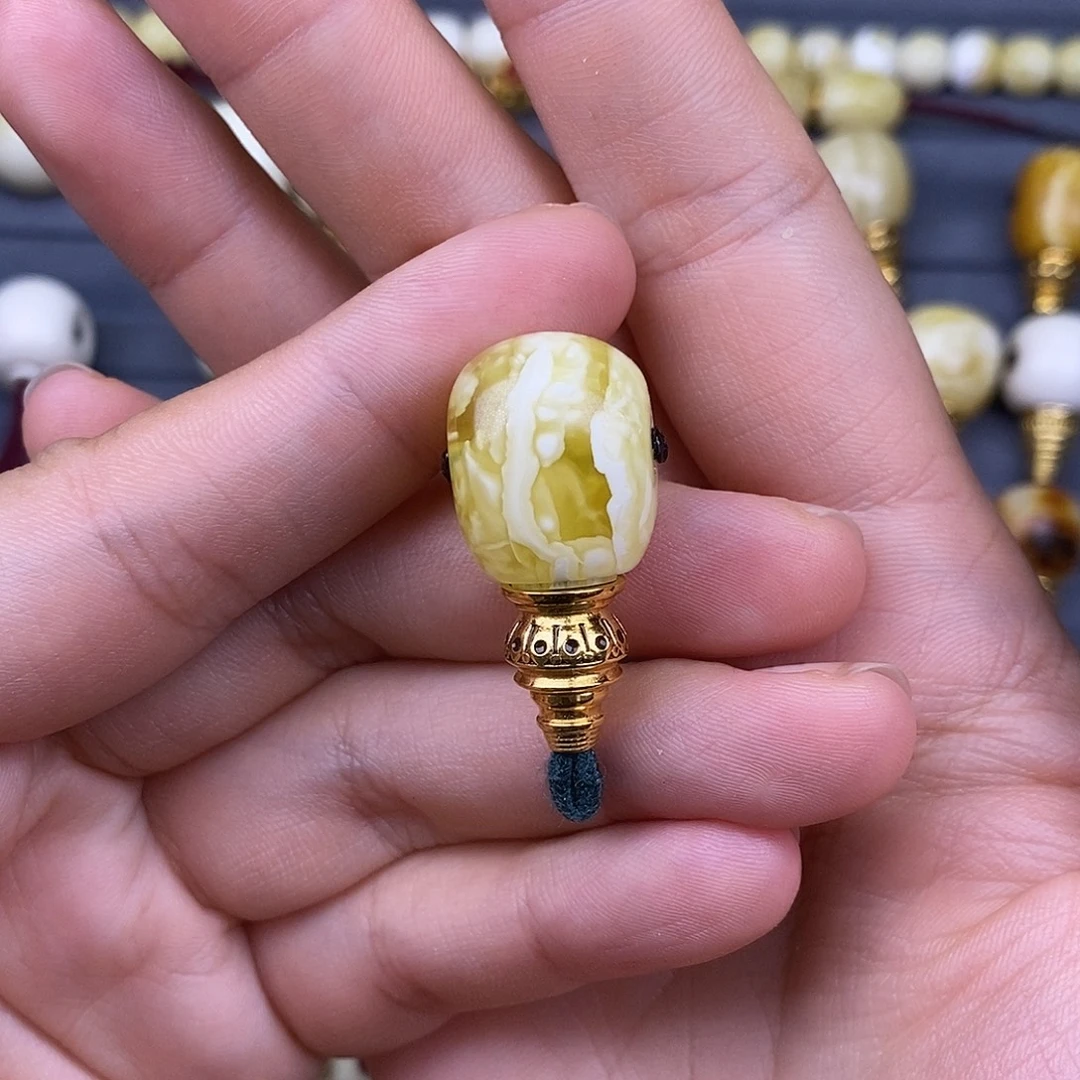 托***巴琥珀18K金镶嵌裸石15mm 蜜蜡三通