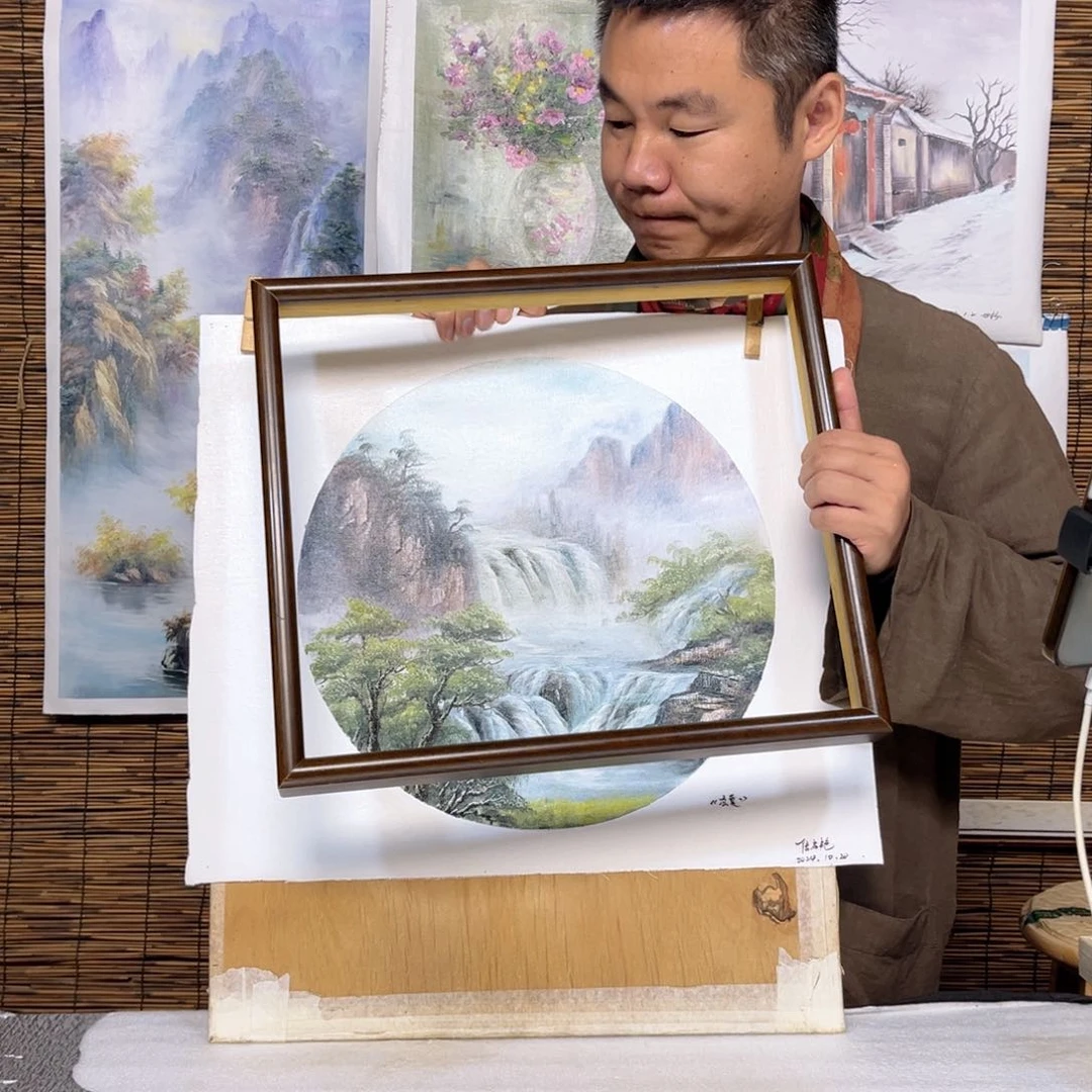 油画行路人小院绘画作品竞拍