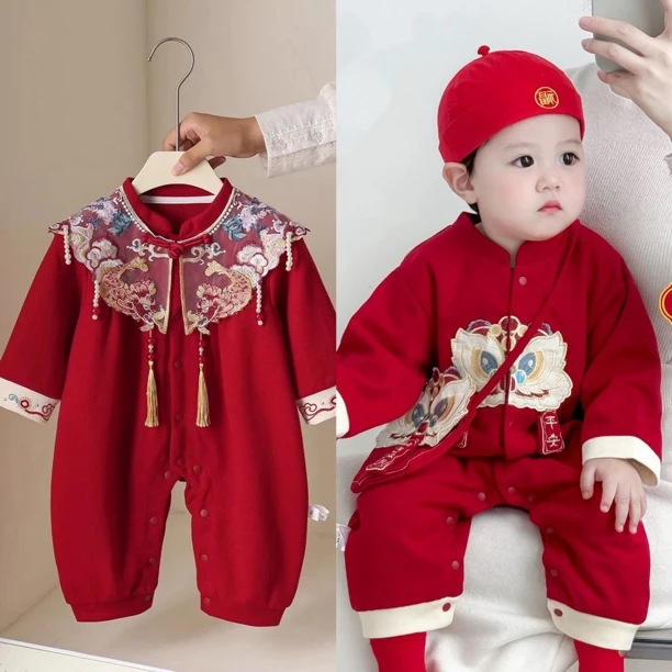 男童女童春秋长爬服周岁服连体衣爬服连体衣(新疆包装)