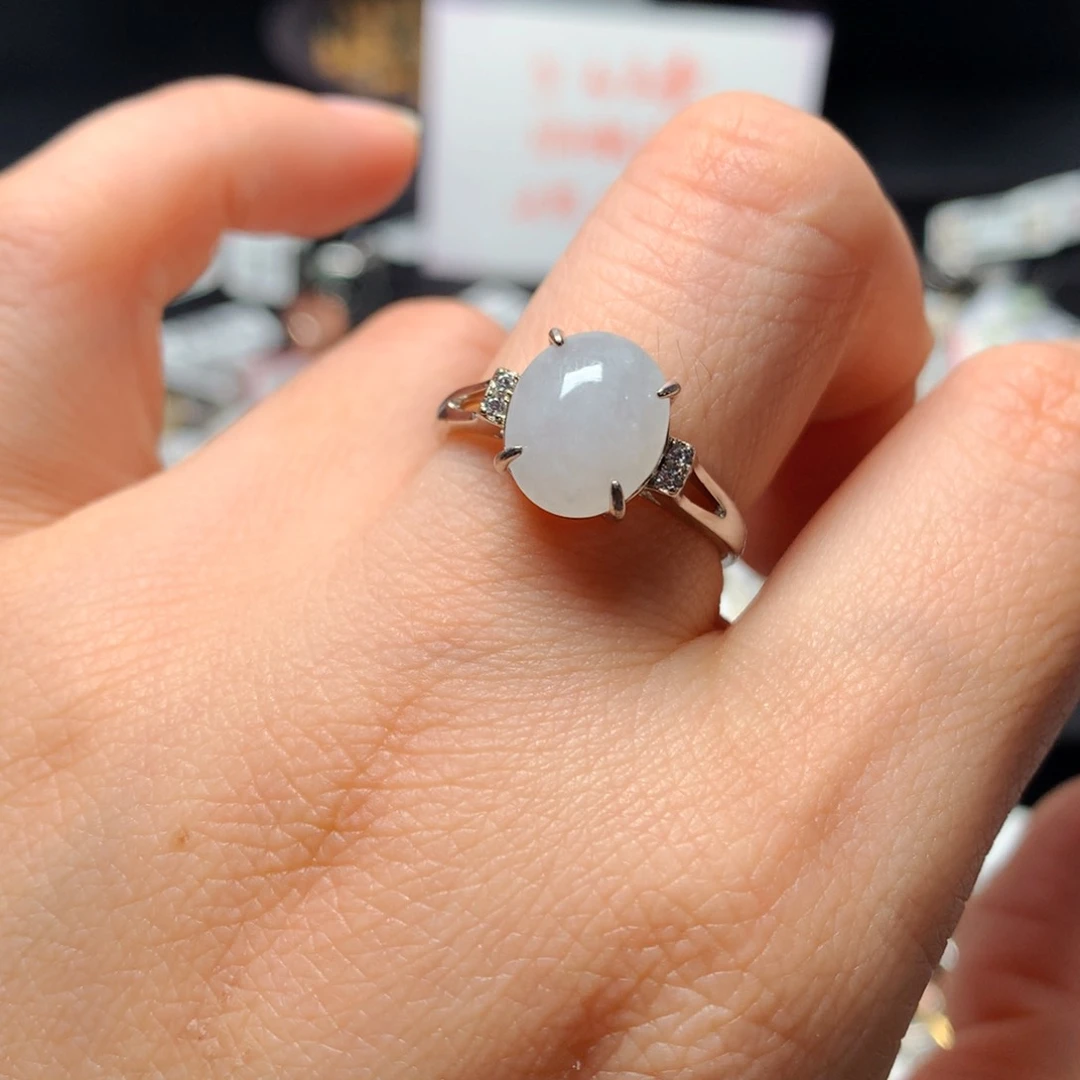 翡翠戒指银S925镶嵌戒指