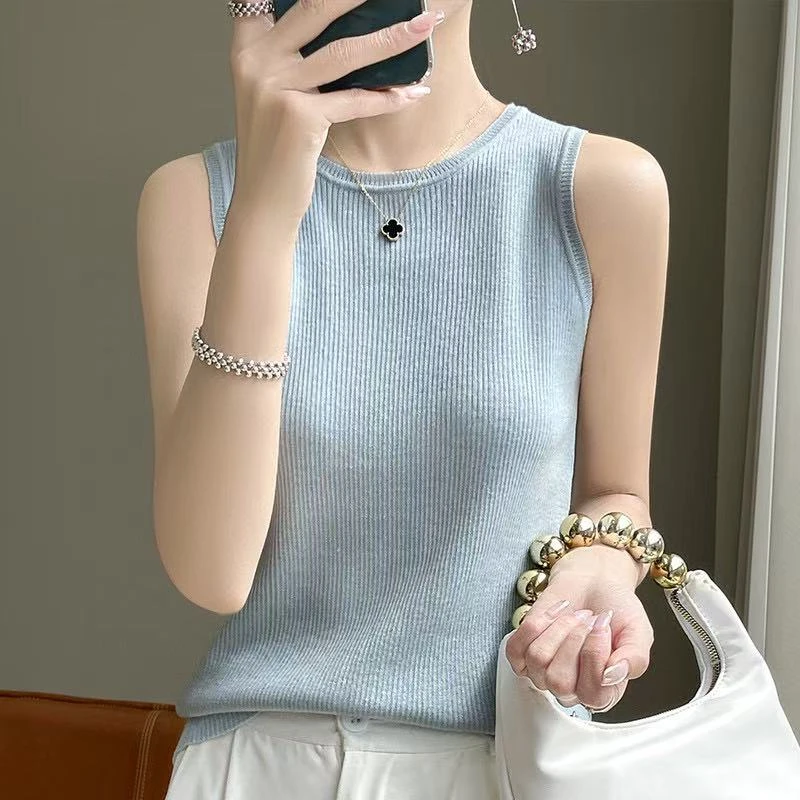 早春夏薄款精仿针织吊带背心女纯色无袖四季可穿打底背心上衣