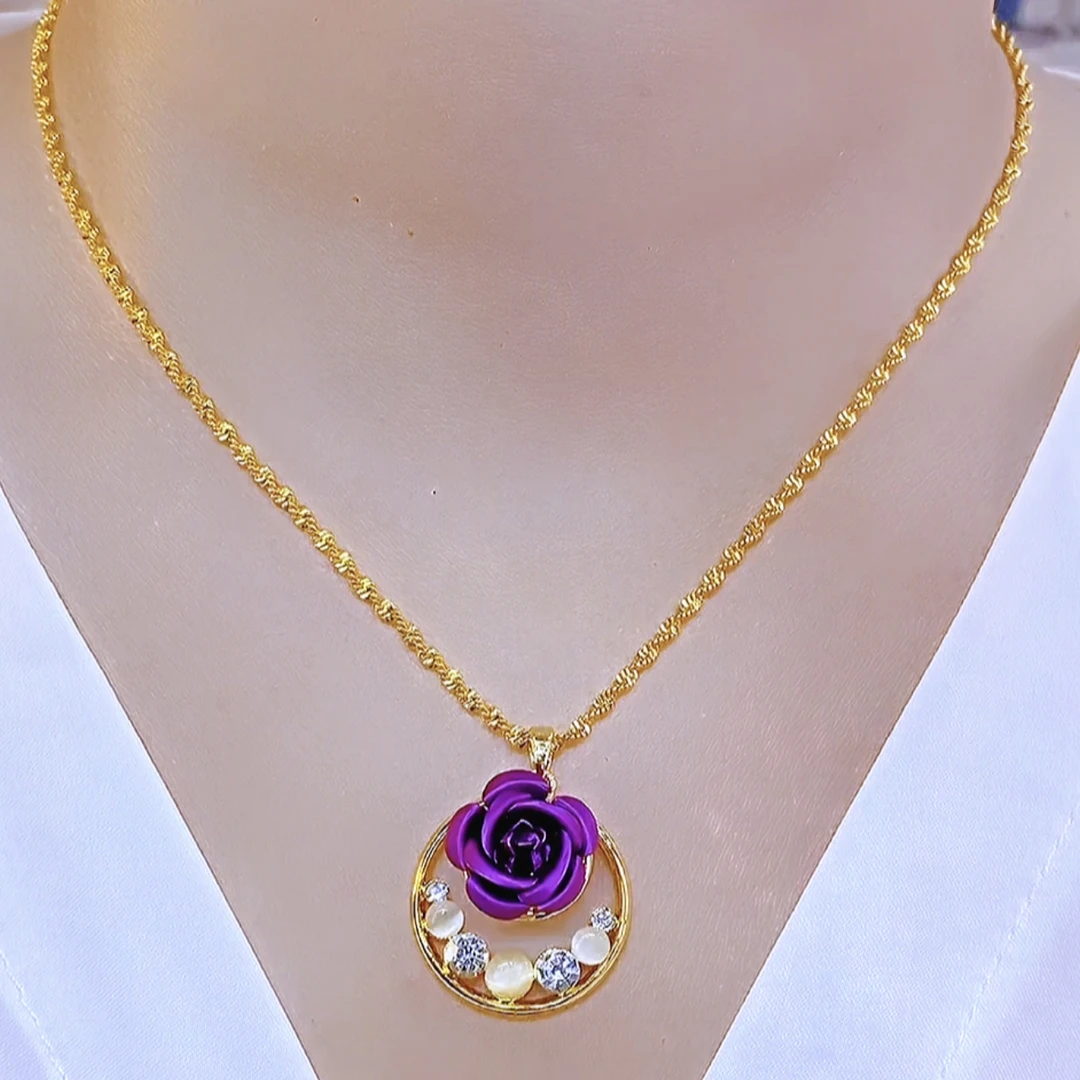 铜合金项链 时尚百搭轻奢气质紫色玫瑰花项链