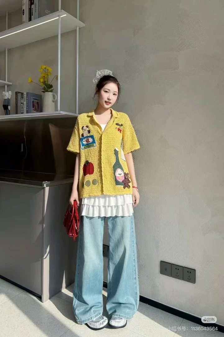 999.薄款夏季短袖宽松卡通外穿大码刺绣毛针织衫开衫款加厚