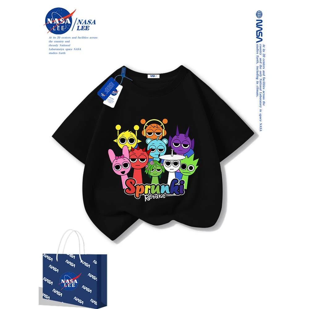 NASA节奏盒子儿童短袖t恤sprunki音乐盒子衣服纯棉夏季男女童半袖