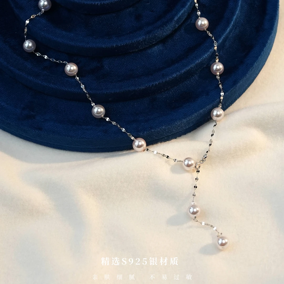 丽沁 链子925银 曼塔紫珠嘴唇链满天星爆闪项链时尚锁骨链