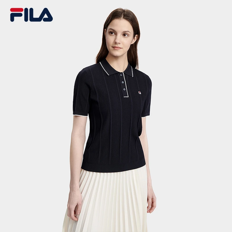 Fila/斐乐女士夏季柔软舒适通勤POLO短针织衫运动T恤F61W523410A