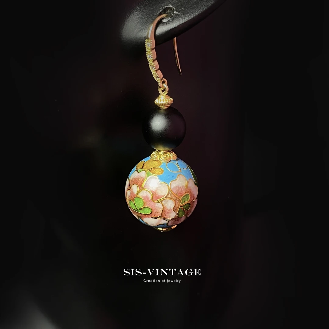 铜合金琉璃耳饰 挽清风 卡20MM非遗景泰蓝重工国风耳饰耳钩