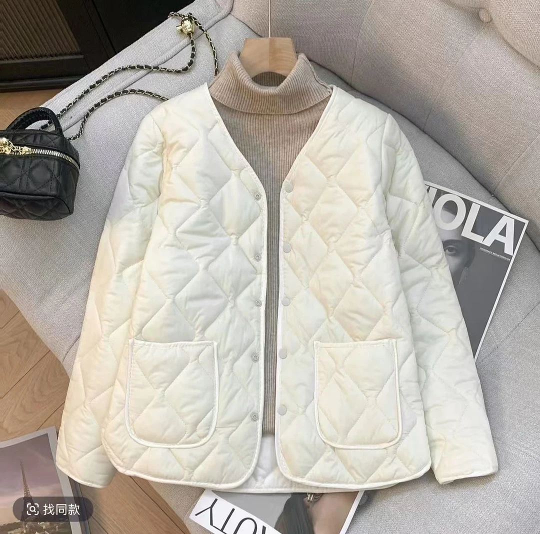 2026新款轻薄棉服短款时尚休闲秋冬季薄款V领