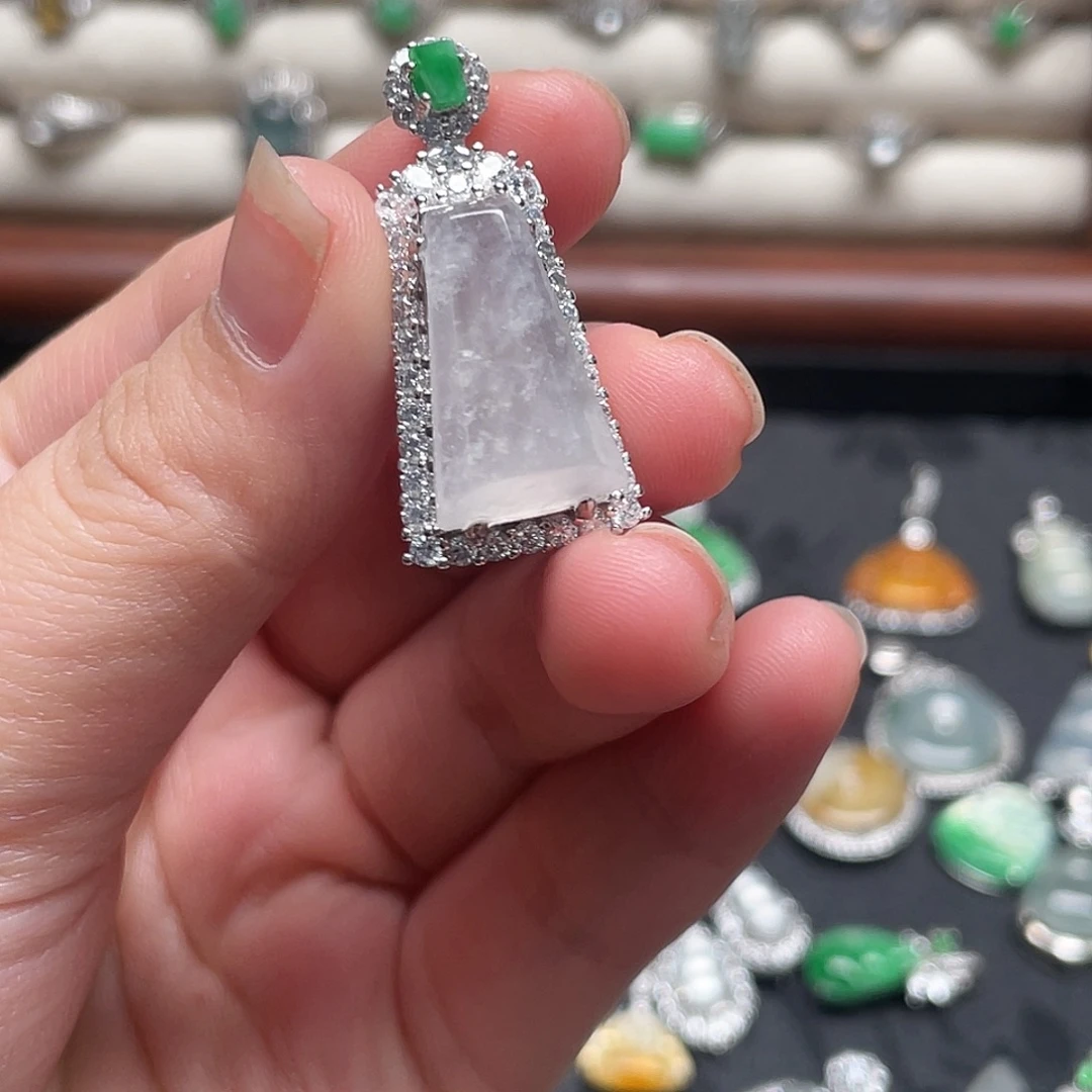 药***）翡翠银S925镶嵌耳饰吊坠