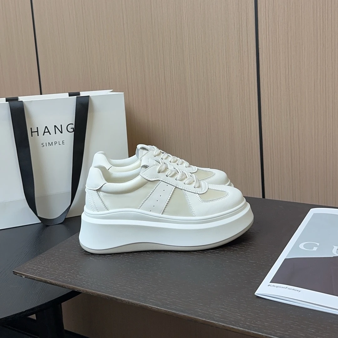 牛皮2025年新款女鞋百搭春夏厚底增高小白鞋时尚缎面真皮透气