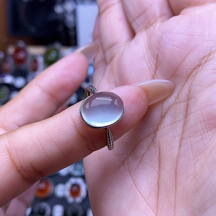 明***天岫玉银S925镶嵌戒指