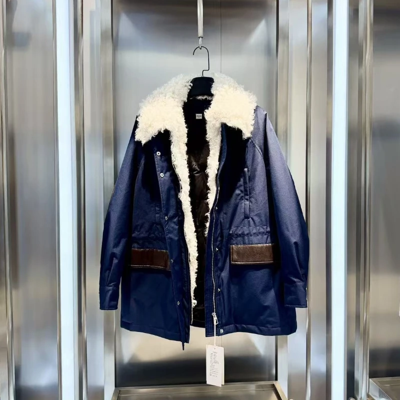 2025新款复古毛领可脱卸中长收腰派克90鹅绒羽绒服BG060