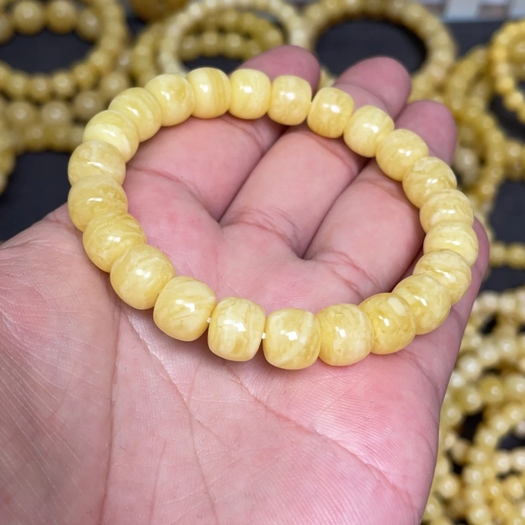 蜜蜡未镶嵌裸石虎皮纹千层雪蜜蜡手串10mm