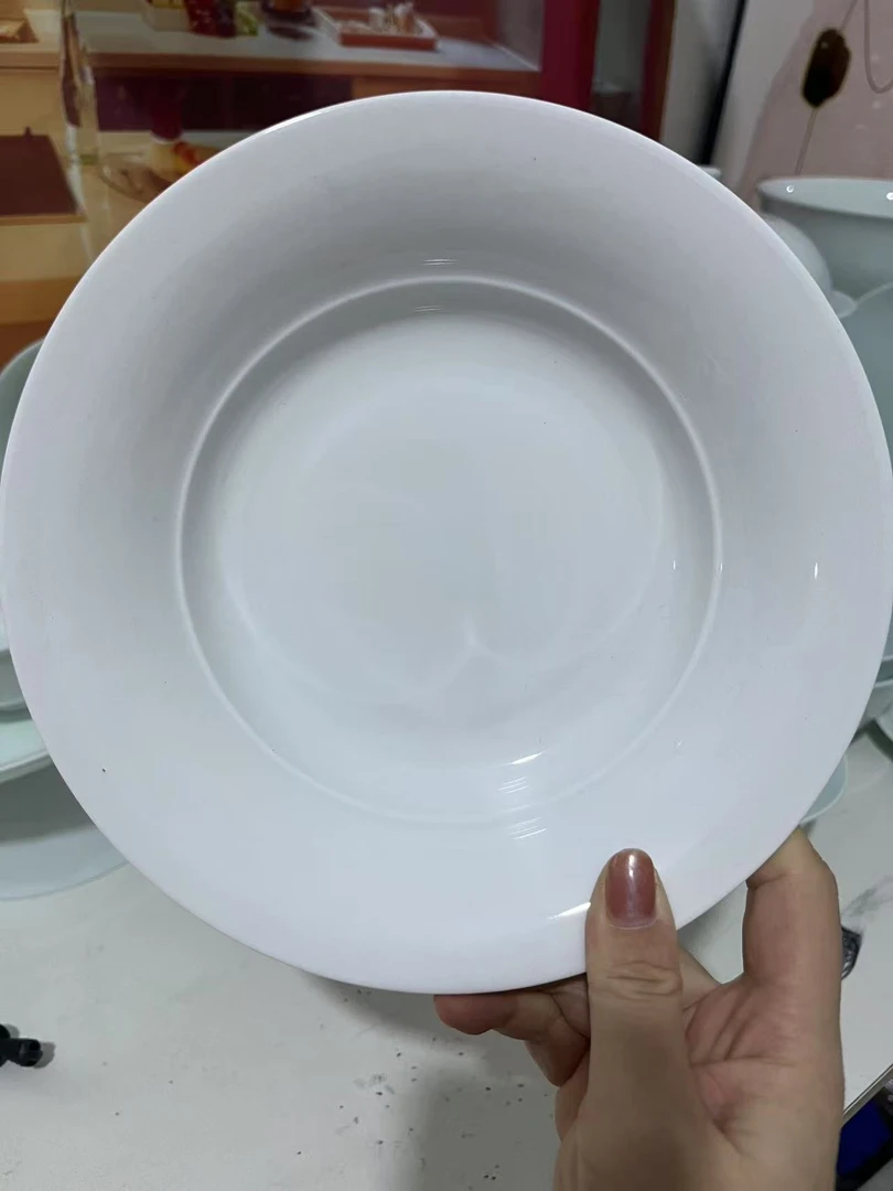 景德镇釉下彩高温白瓷8英寸菜盘子4个 微瑕