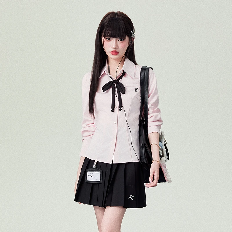 花铃太太jk制服学院风知丘衬衫秋冬2025年女粉色长袖修身百搭衬衣