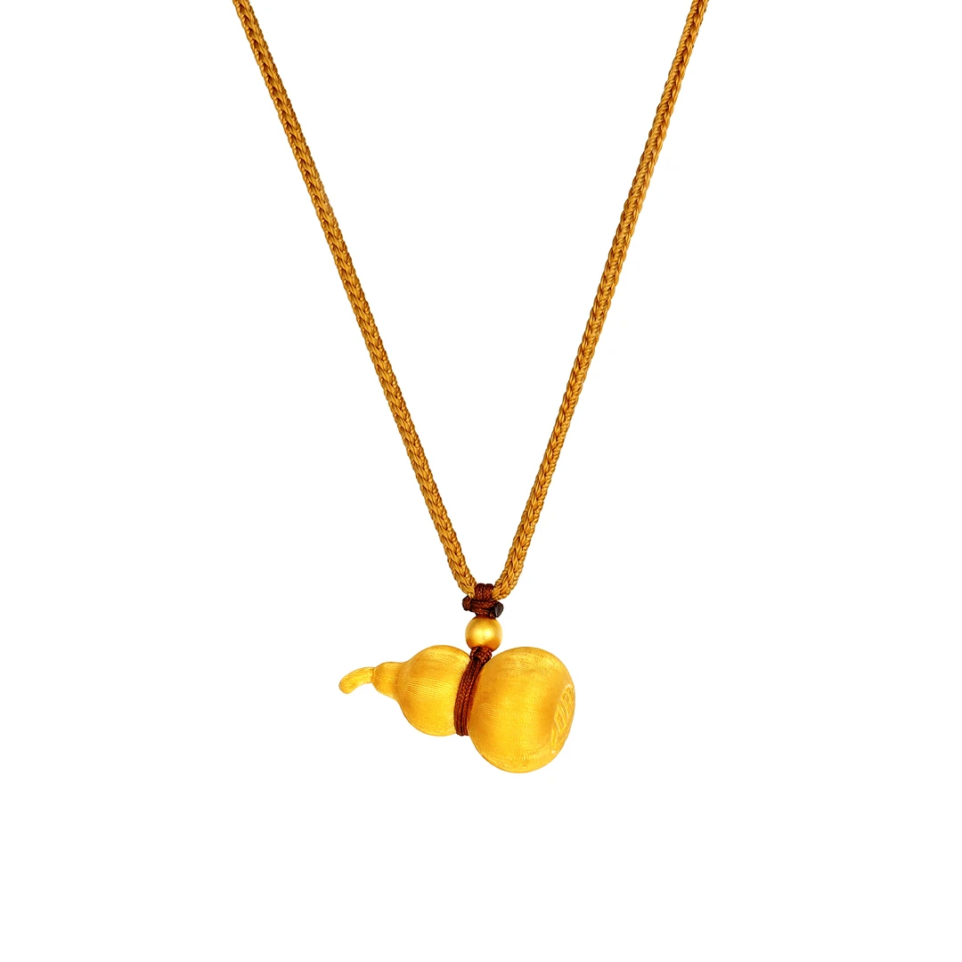 足金 古法经典护佑葫芦福字丝绒项链