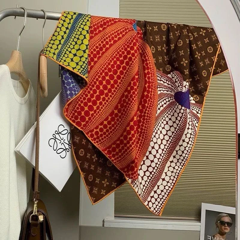 （中方巾）文艺法式原创复古丝巾桑蚕丝棉混纺轻奢礼物围巾丝巾披肩