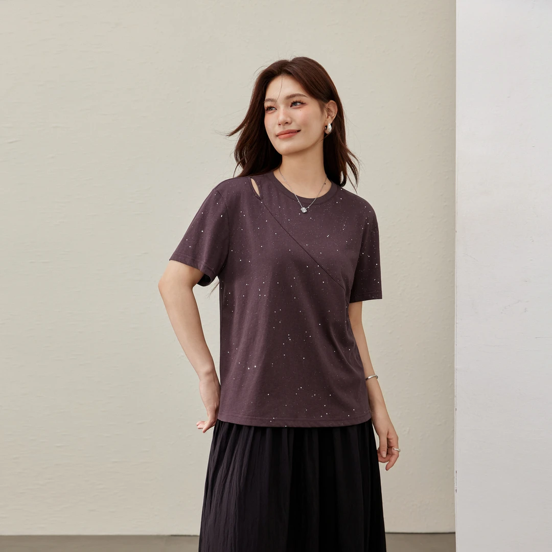 【时髦个性镂空百搭T恤】纤莉秀大码女装胖mm2025夏装新款QK2321