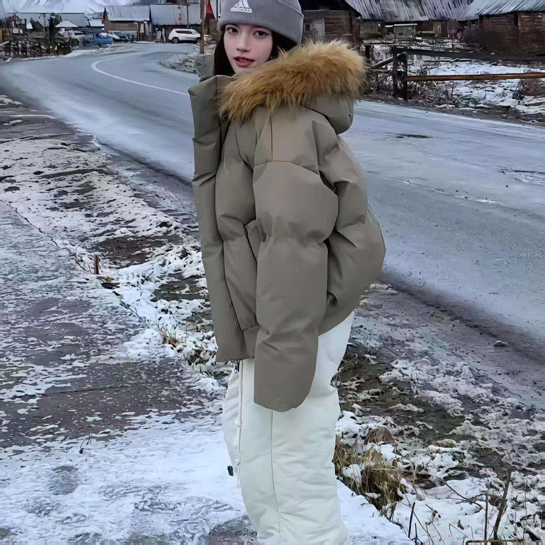 美式复古潮流pu皮防风防水棉衣冬季新款情侣男女宽松毛领棉服加厚