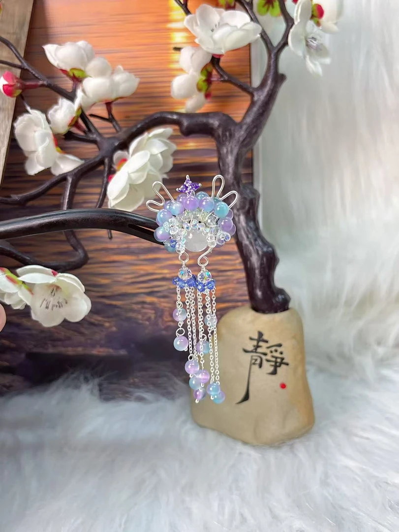 炑歌K272蓝色刀马旦流苏时尚百搭原创设计手工款15公分发簪