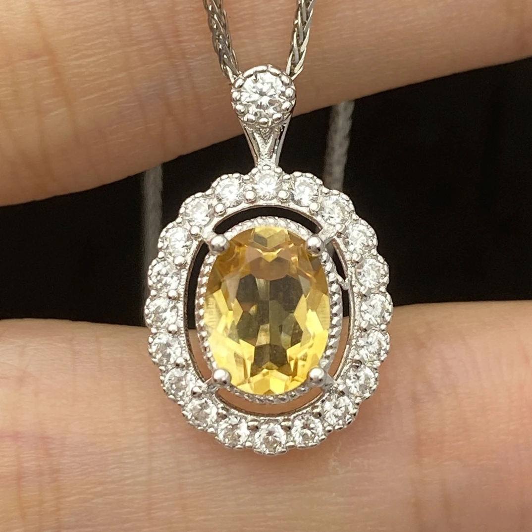 天然黄水晶吊坠s925银6*8mm高级轻奢戴妃款精致气质时尚百搭Y2