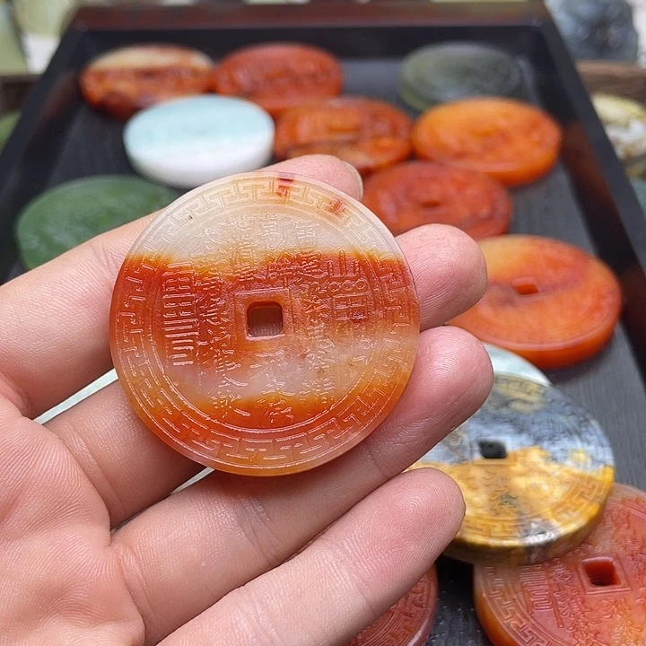 蛇纹石玉挂件合金青*