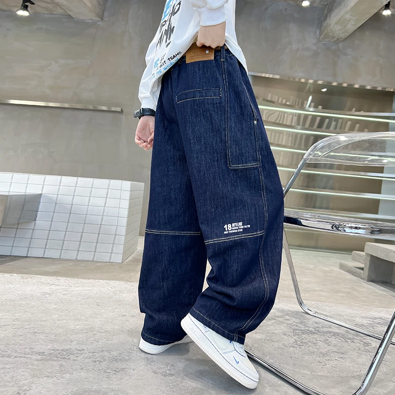 男童裤子春秋款2025新款中大童休闲男孩春装儿童宽松直筒牛仔裤潮