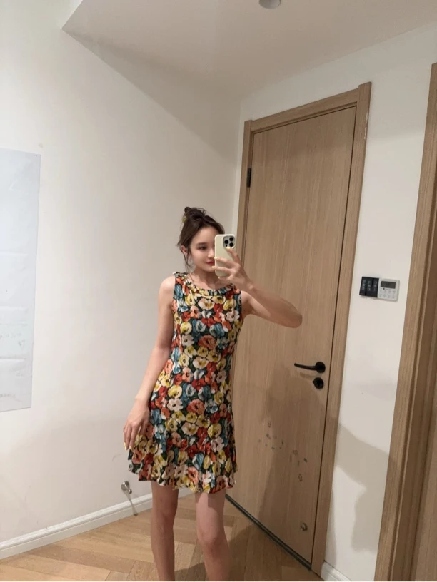 主播推荐 小众设计师款 油画真丝印花裙