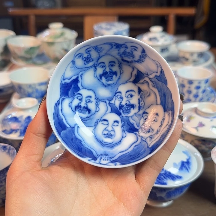 名窑口 霁蓝罗汉普洱杯非遗画师