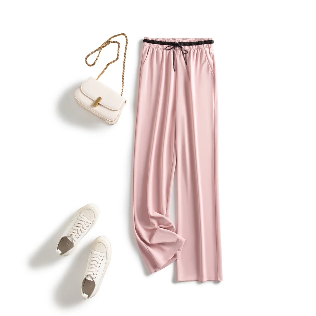 夏季薄款阔腿女裤 清凉透气 松紧抽绳高腰显瘦2516