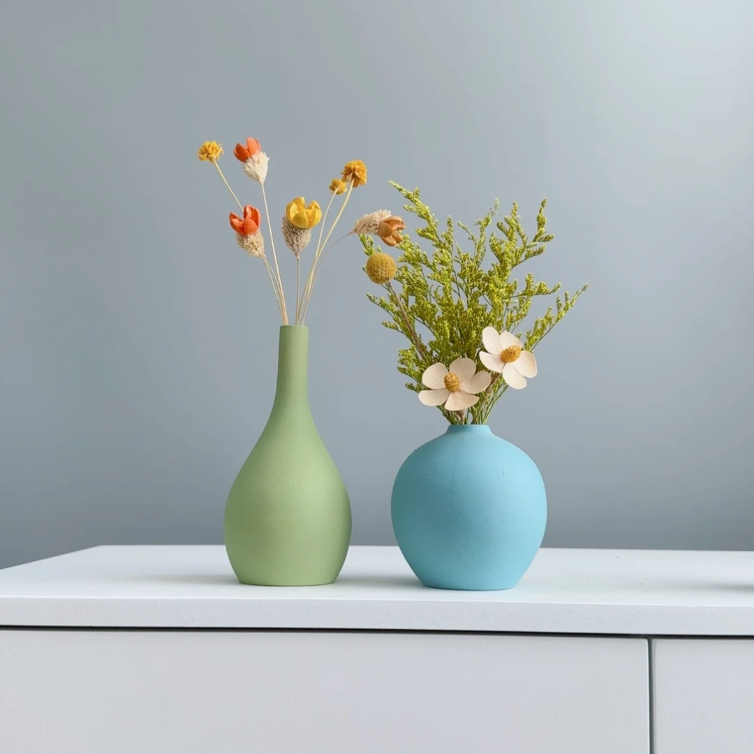 瓷片陶瓷小花瓶含花总高约20-30cm