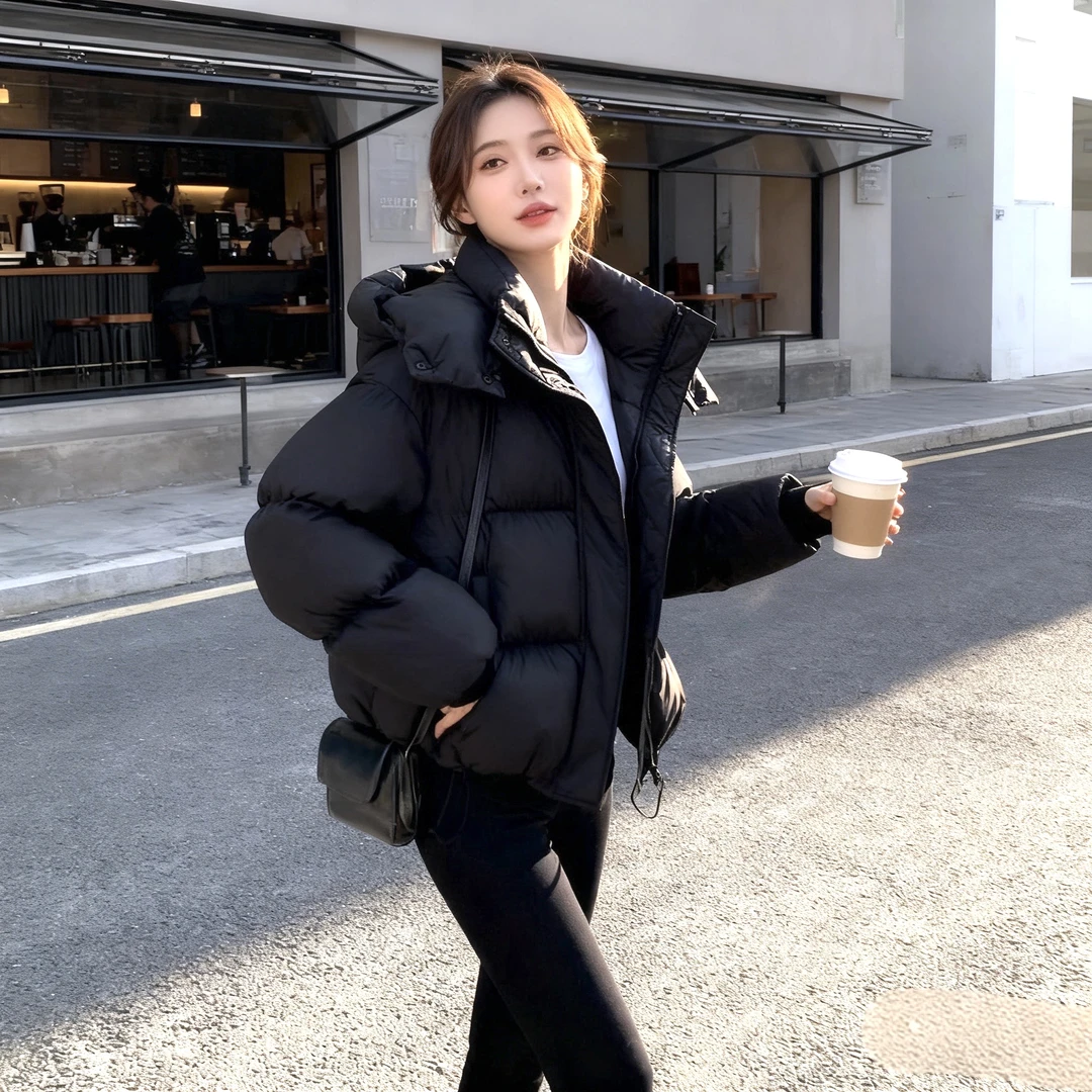 2025新款短款羽绒棉服女短款小个子泡芙连帽加厚洋气冬季外套棉衣
