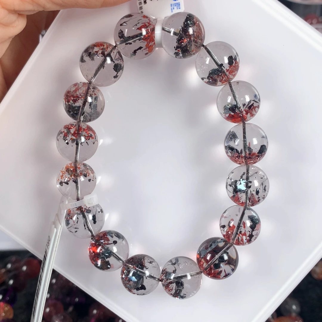 水晶手链未镶嵌稀有矿黑红毒液13.5