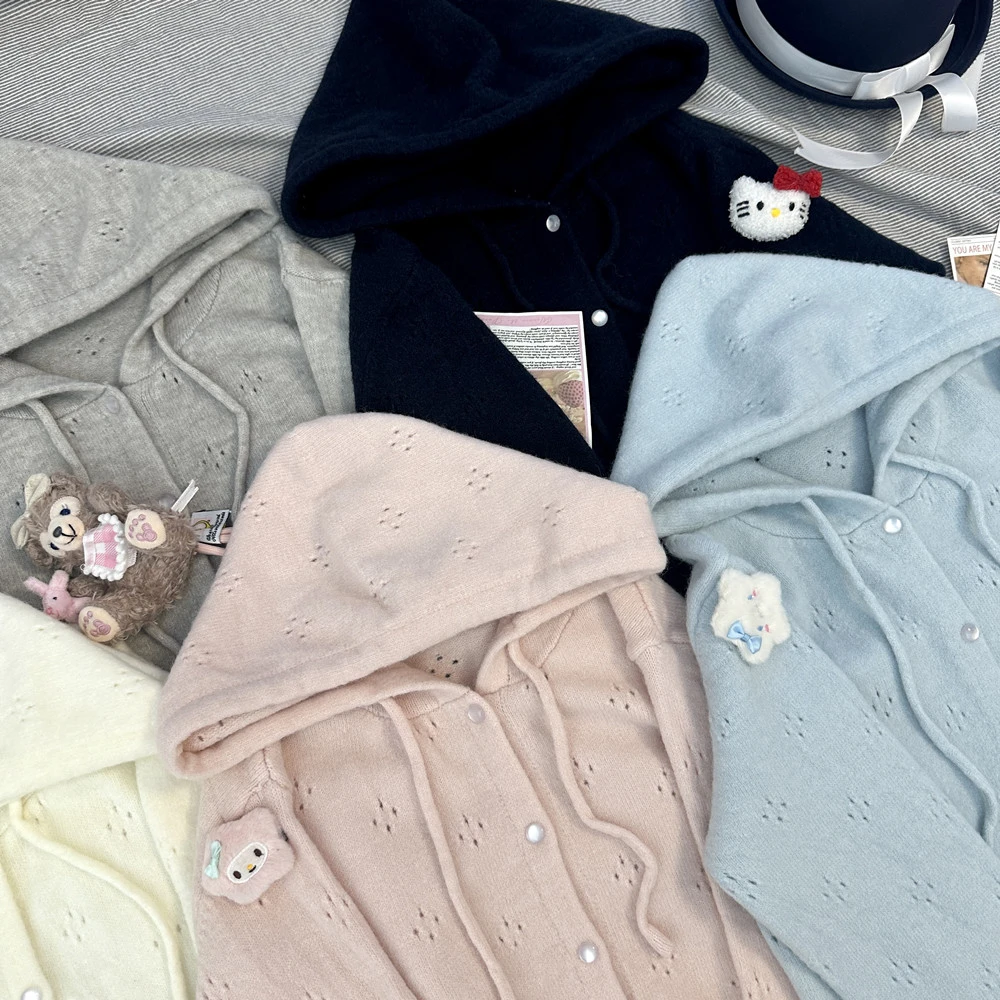 熊补补原创正版jk制服外套秋冬新款甜美可爱针织开衫连帽上衣单件