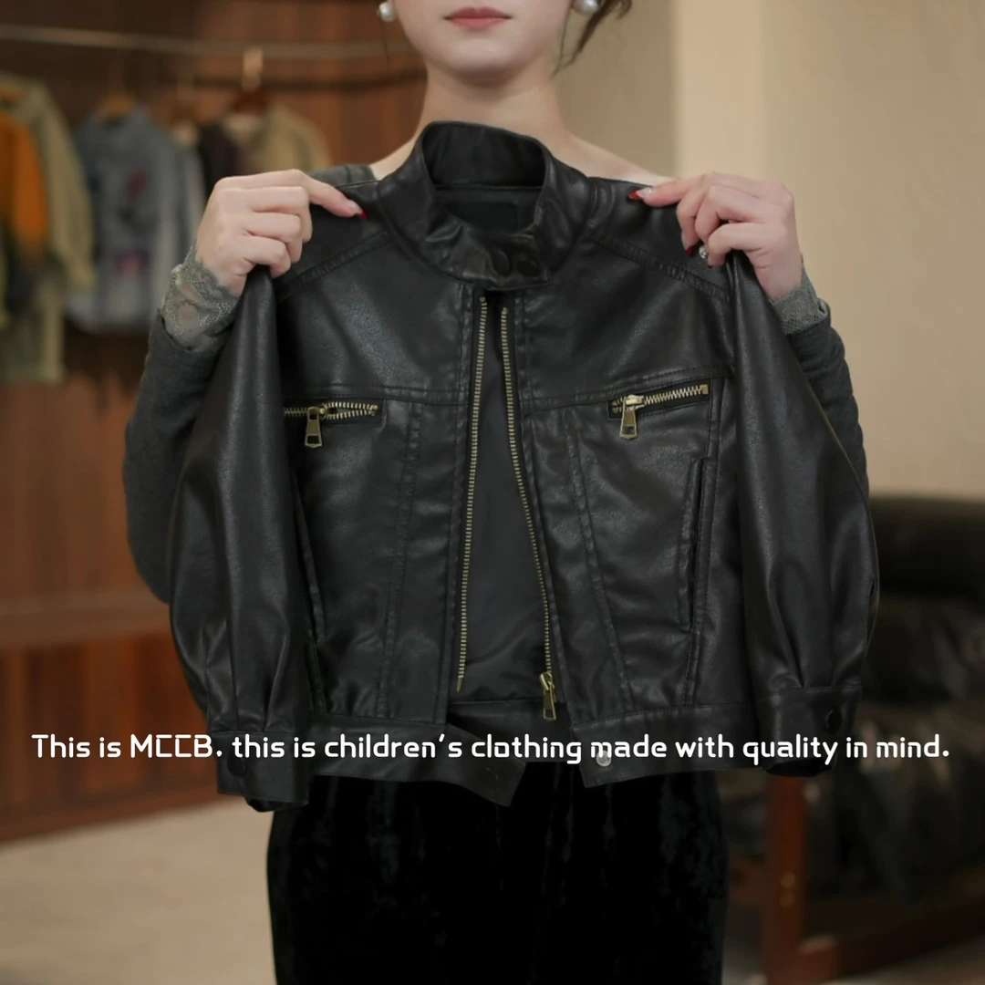 【鸭梨童品】2025春季时尚新品皮衣外套中性男童女童洋气韩版显贵